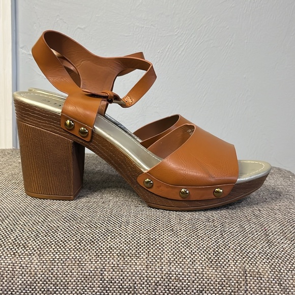 a.n.a.dark tan strappy sandals with gold toned studs, size 10. - Picture 3 of 12